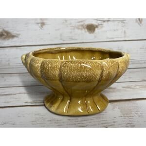 6” USA Pottery Planter Honey Amber Drip Glaze Handled Succulent Pot MCM